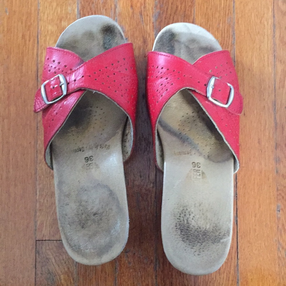 Leather platforms from Germany in all colors.